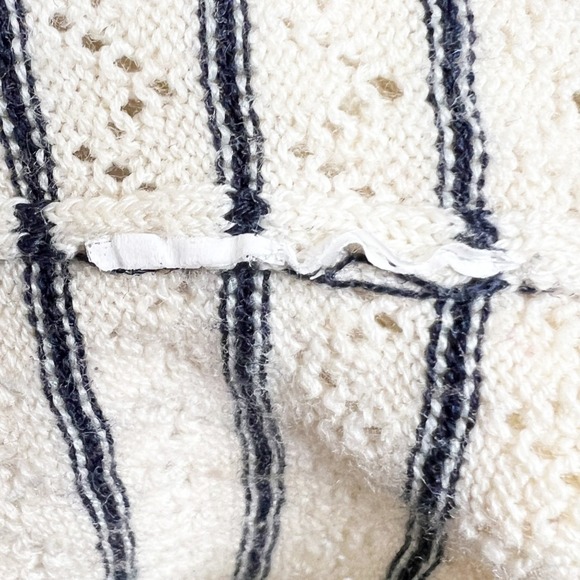 Tory Burch Sport Women Ivory Navy Blue Striped Pointelle Knit Crewneck Sweater M - Picture 8 of 8